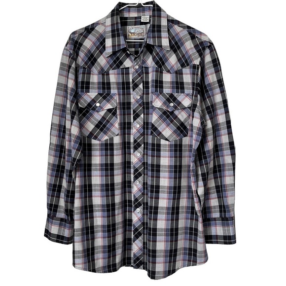 New Frontiers by Big Yank Country Western Plaid Shirt with Pearl Snap Buttons - Picture 1 of 12